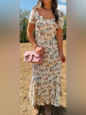 Cream Midi Dress with Horse Print — Elegant Women’s Summer Dress